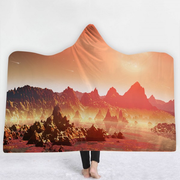 Mountain Landscape Galaxy Wearable 3D Printing Hooded Blanket
