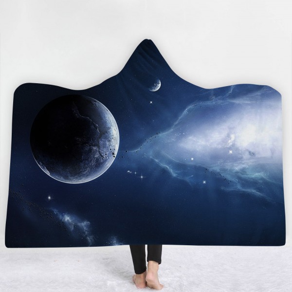 Planet Galaxy Blue 3D Printing Hooded Blanket
