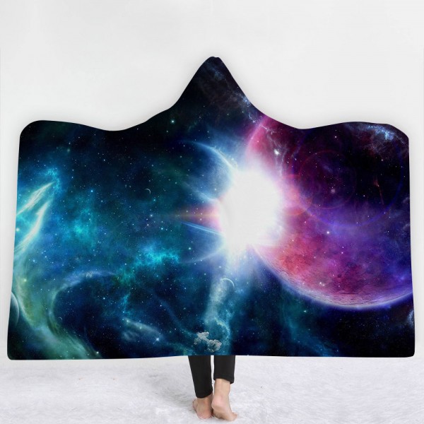 Purple Planet Green Space Galaxy 3D Printing Hooded Blanket