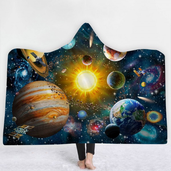 Colorful Planet Space Galaxy 3D Printing Hooded Blanket