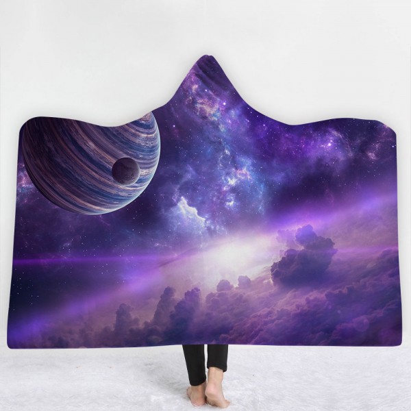 Purple Planet Galaxy Clouds 3D Printing Hooded Blanket