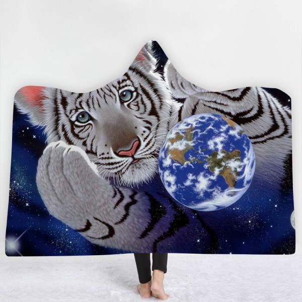 Tiger Planet Galaxy 3D Printing Hooded Blanket