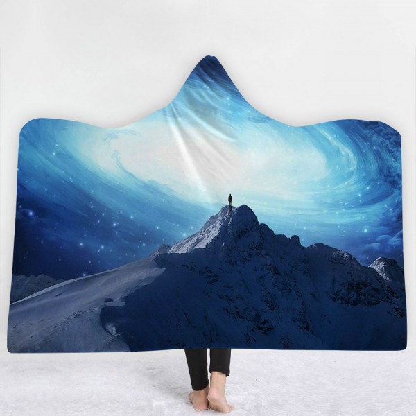 Snow Mountain Blue Sky Galaxy 3D Hooded Blanket