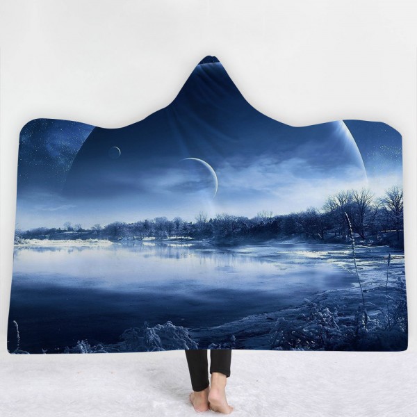 Lake Snow Scenery Planet Sky 3D Hooded Blanket