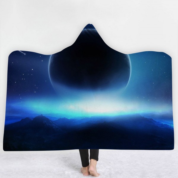 Blue Light Planet Mountain Sky 3D Hooded Blanket