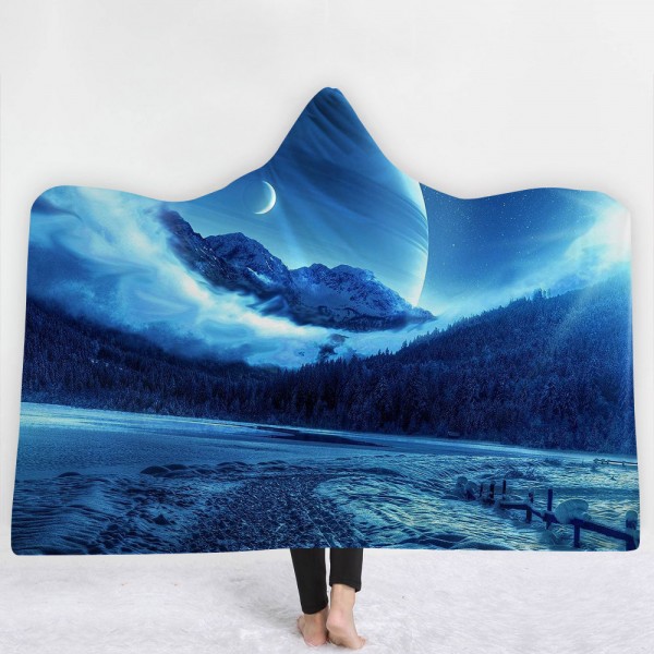 Forest Landscape Moon Sky 3D Printing Hooded Blanket