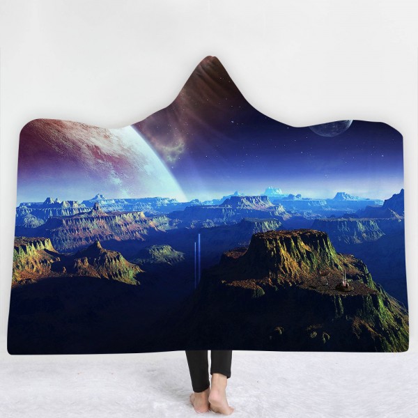 Continuous Hills Landscape Galaxy 3D Printing Hooded Blanket
