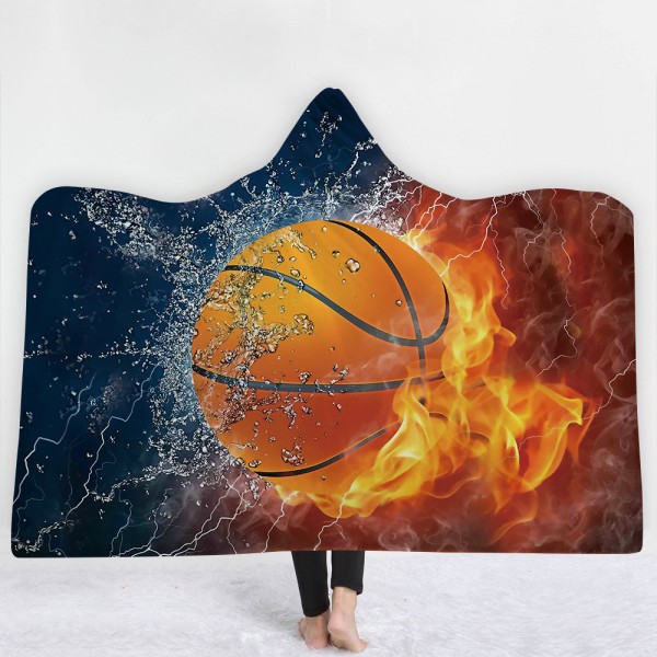 Basketball Fire Water 3D Printing Hooded Blanket