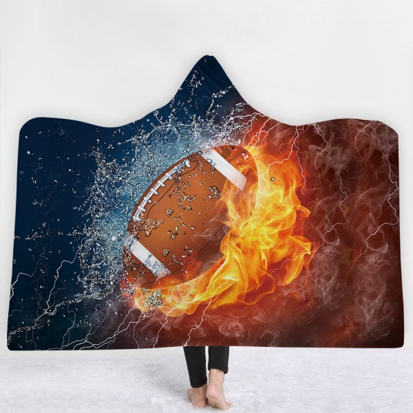 Football Fire Water 3D Printing Hooded Blanket
