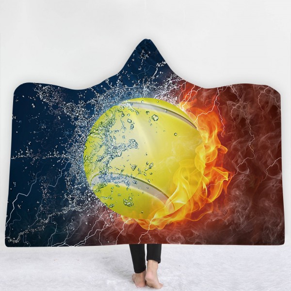 Tennis Fire Water 3D Printing Hooded Blanket