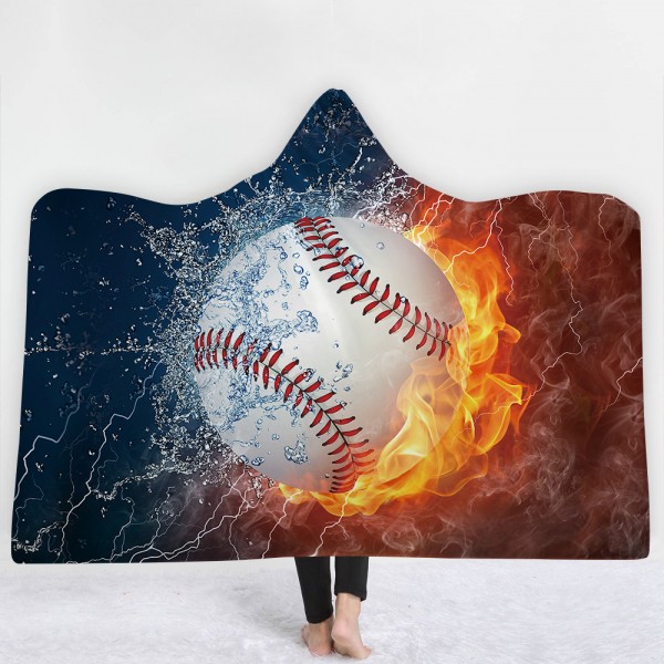 White Baseball Fire Water 3D Printing Hooded Blanket