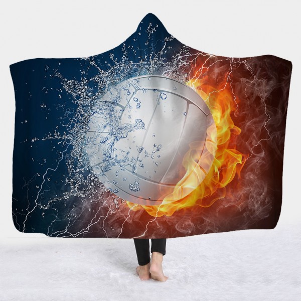 White Volleyball Fire Water 3D Printing Hooded Blanket