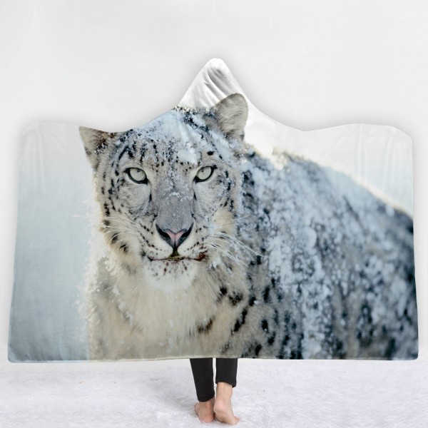 Snow Tiger White 3D Printing Hooded Blanket