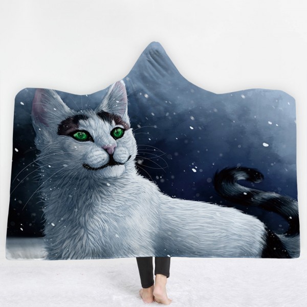 Cute Cat 3D Printing Hooded Blanket