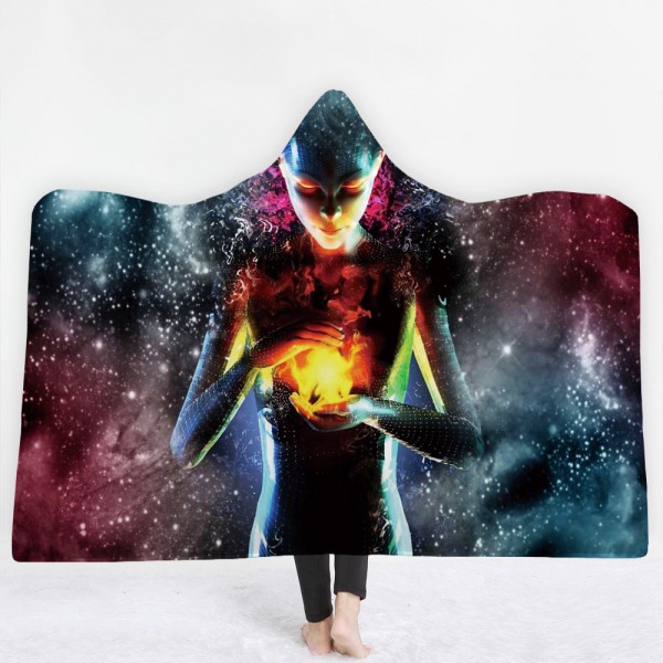 Woman Galaxy 3D Printing Hooded Blanket