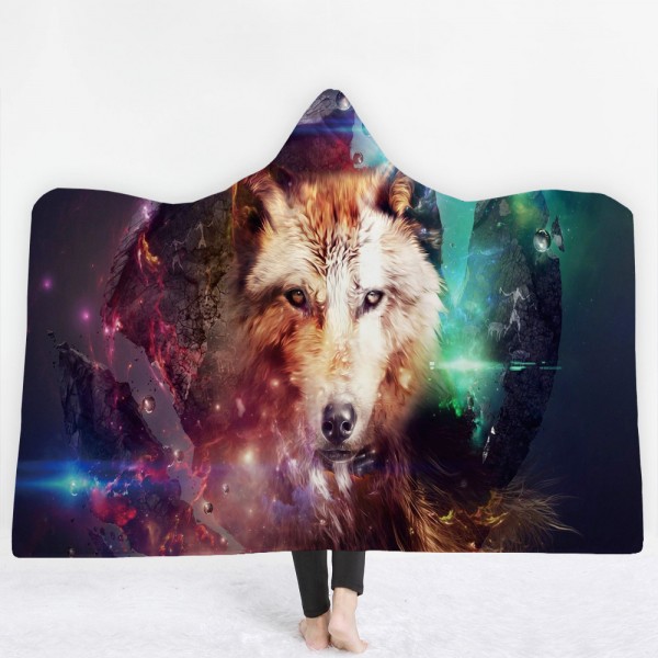 Wolf 3D Printing Hooded Blanket