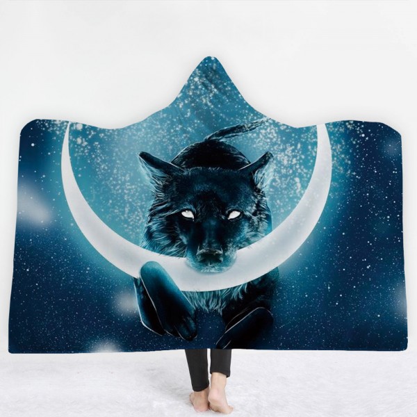 Night Wolf Galaxy 3D Printing Hooded Blanket