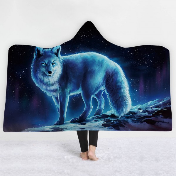 Galaxy Night Wolf 3D Printing Hooded Blanket