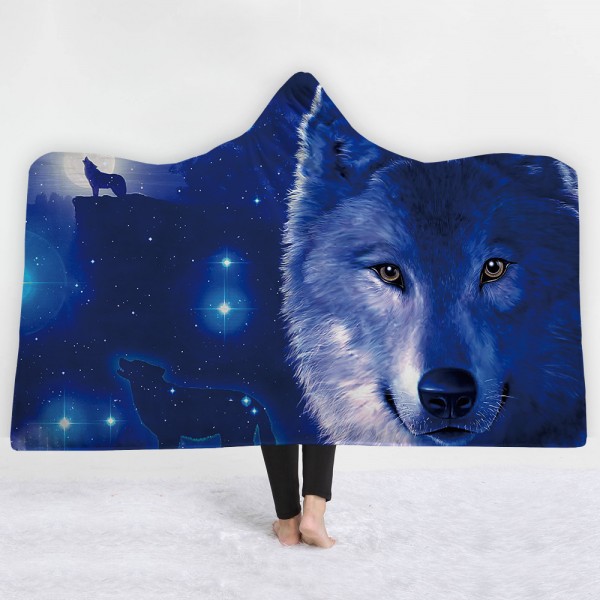 Howling Wolf Animal 3D Printing Hooded Blanket