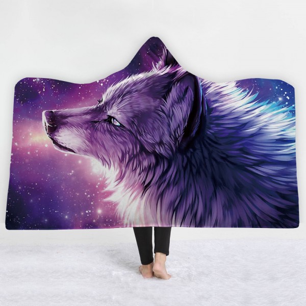 Wolf Animal Wearable 3D Printing Hooded Blanket
