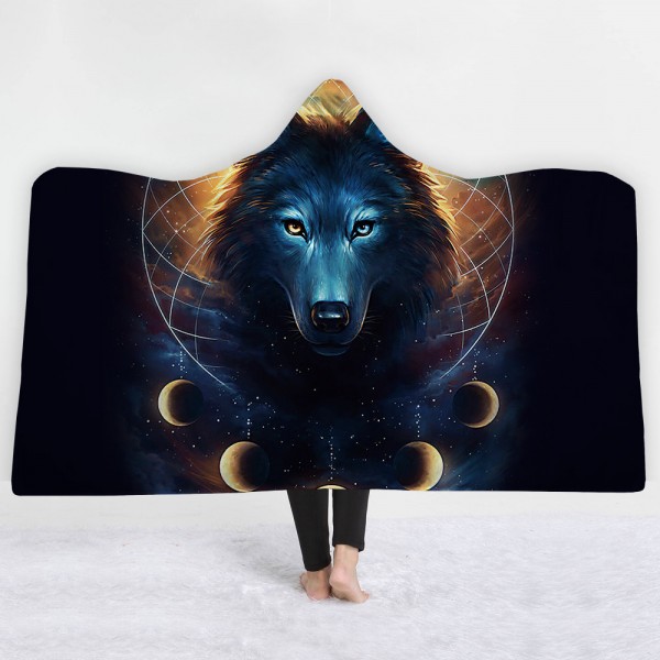 Planet Wolf Black 3D Printing Hooded Blanket