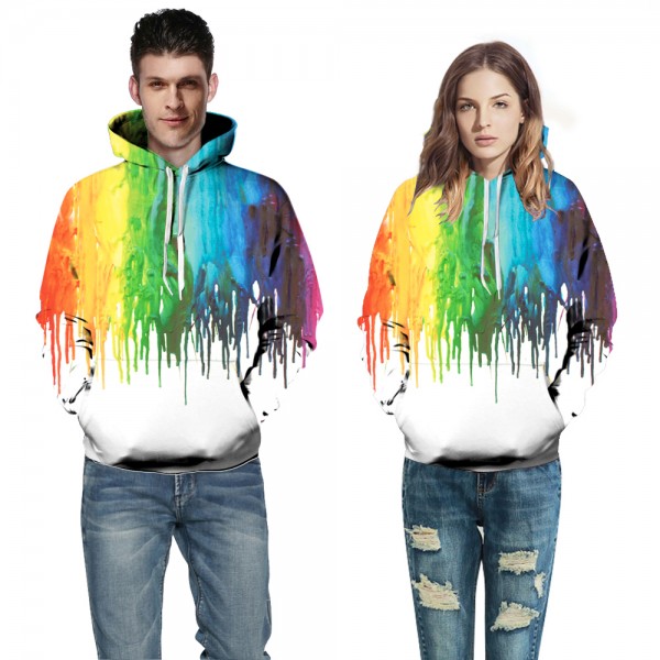 3D Printed Hoodies Rainbow Paint Sweatshirt Pullover