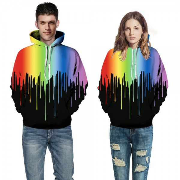 Awesome 3D Printed Hoodies Rainbow Paint Sweatshirt Pullover
