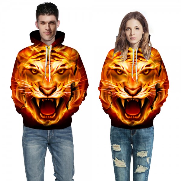 3D Fire Tiger Mens Hoodies Sweatshirt