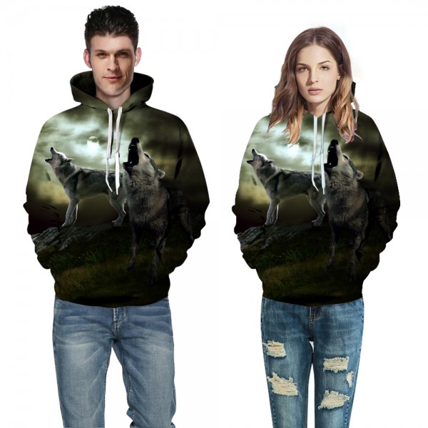 Moon Wolves 3D Unisex Pull Over Hoodie