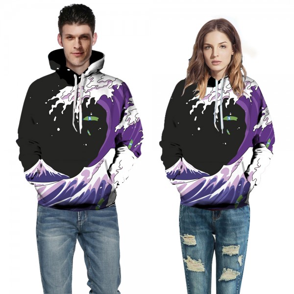 Purple Waves Design 3D Print Hooded Sweatshirt