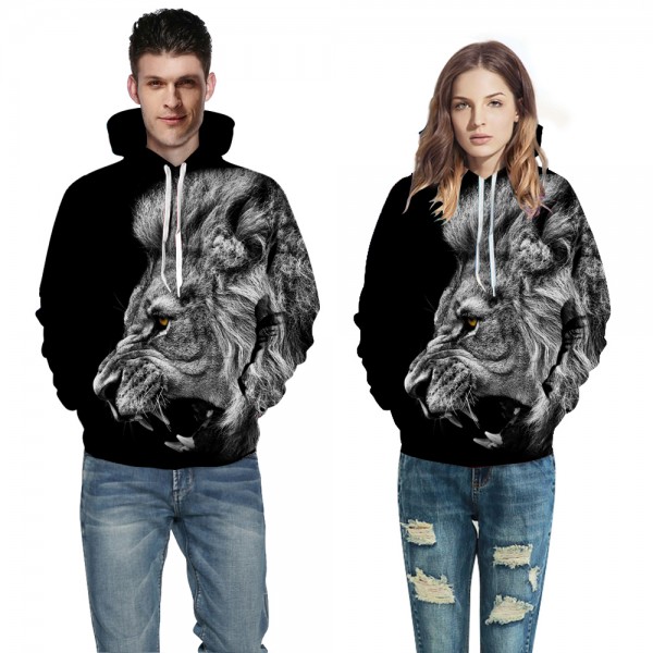 Angry Lion Face 3D Print Hooded Sweatshirt