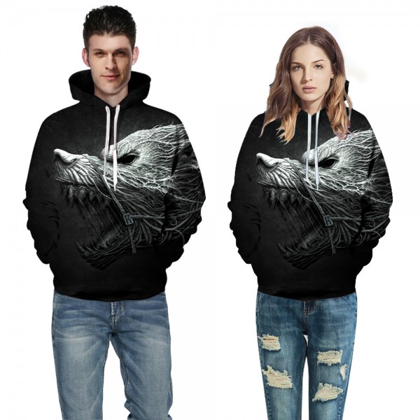Angry Wolf Face 3D Print Hooded Sweatshirt