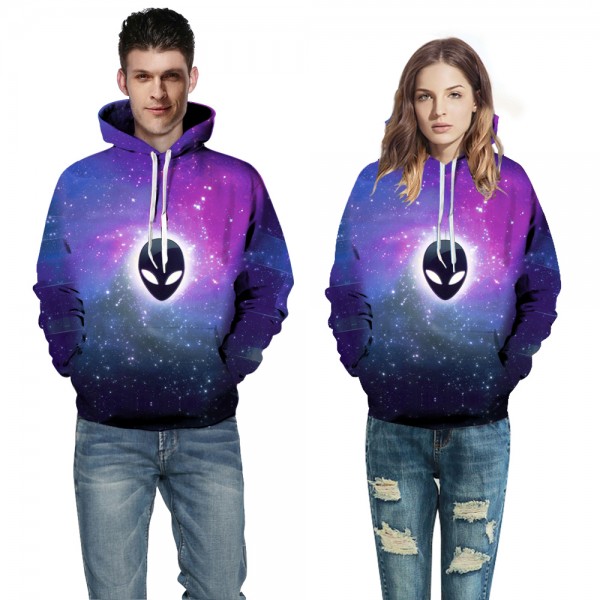 Purple Aliens Face 3D Print Hooded Sweatshirt