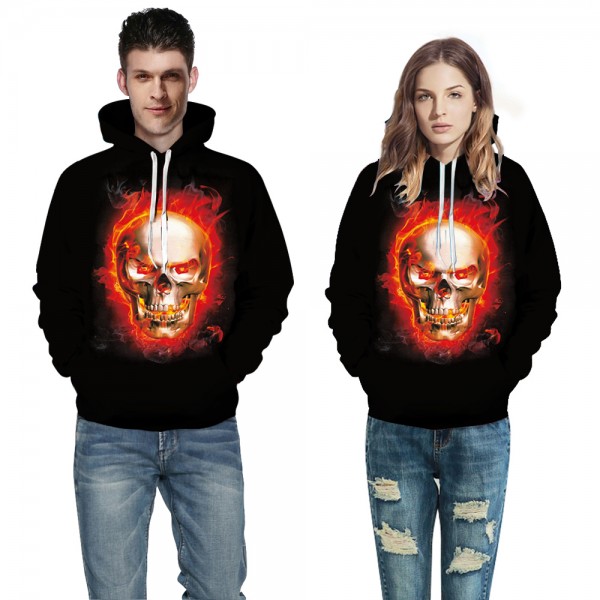 Fire Skull Black 3D Sweatshirt Hoodies