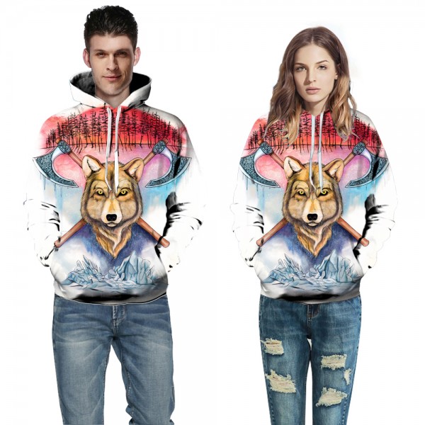Wolf Face Animal 3D Print Hooded Sweatshirt