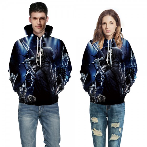 Rock And Roll Skull Design 3D Hooded Pullover