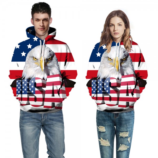 Usa Flag 3D Design Hooded Sweatshirt