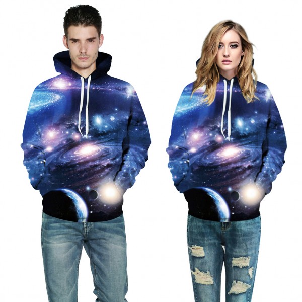 Purple Galaxy Space 3D Design Hooded Sweatshirt