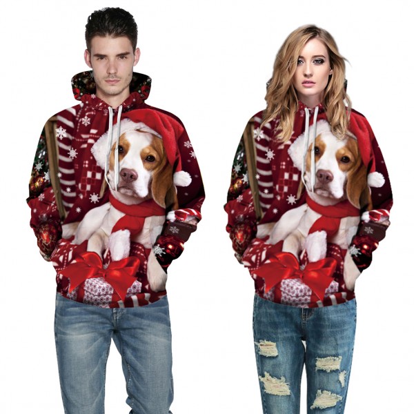 Christmas Dog 3D Design Hooded Sweatshirt