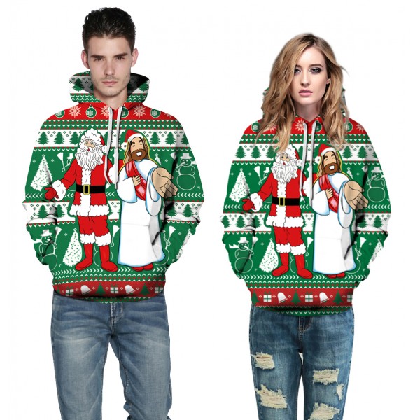 Santa Claus And God 3D Design Hooded Sweatshirt