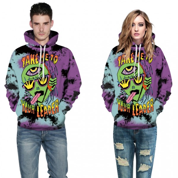 Alien Purple 3D Print Hooded Sweatshirt
