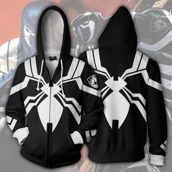 Black White Spiderman Zip Up Hoodie Jacket