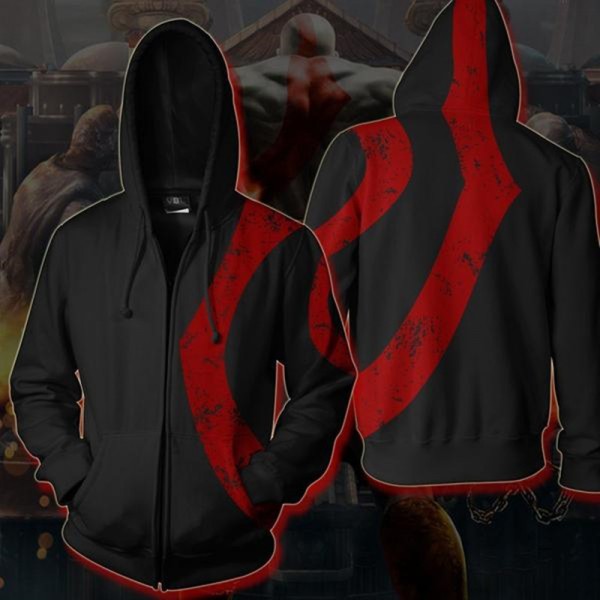 God Of War Kratos Zip Up Hoodie Black Jacket