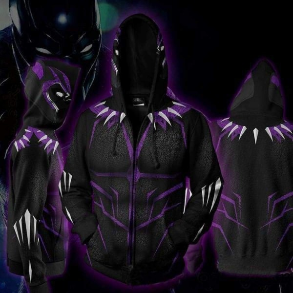 Black Panther Costume Purple Zip Up Hoodie Jacket