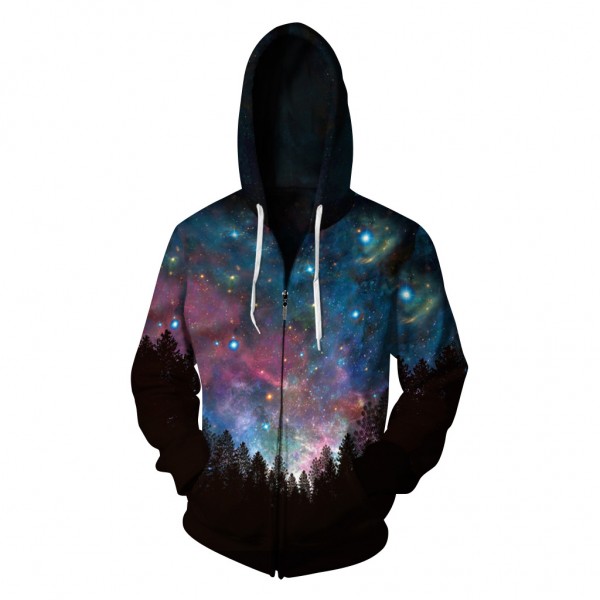 Night Sky Galaxy 3D Print Zip Up Hooded Sweatshirt