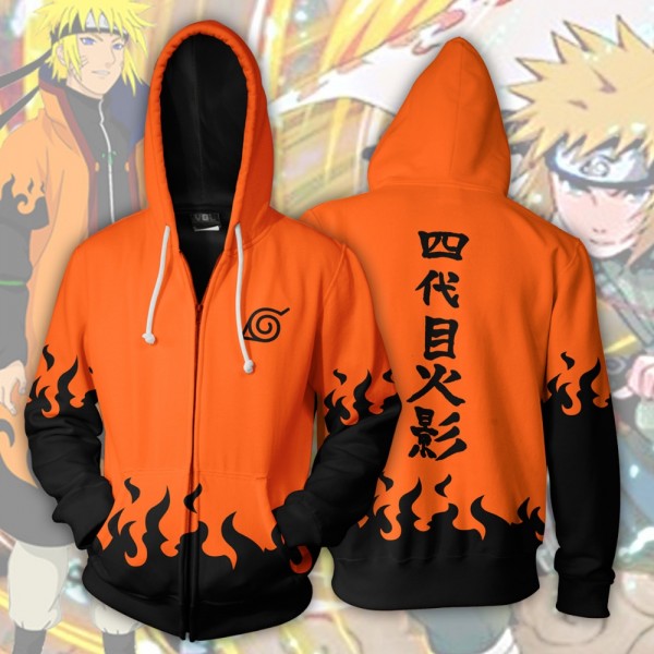 Naruto Hoodie - Minato Namikaze Hokage Orange 3D Zip Up Hoodies Jacket Coat