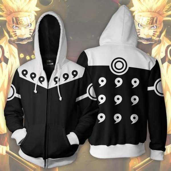 Naruto Hoodie - Naruto 6 Paths Black Rikudou Sennin Mode 3D Zip Up Hoodie Jacket Coat