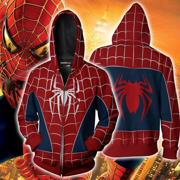 Spiderman Hoodie - Spider-Man PS4 Suit Tobey Maguire Cosplay Zip Up Hoodie Jacket