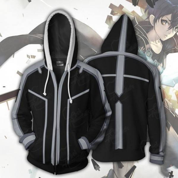 Sword Art Online Hoodie - SAO Kirito 3D Zip Up Hoodies Jacket Coat