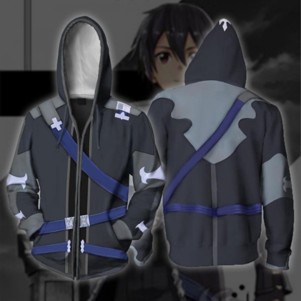 Sword Art Online Hoodie - SAO Kirigaya Kazuto Kirito 3D Zip Up Hoodies Jacket Coat
